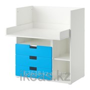 Стол с 3 ящиками, белый, синий СТУВА фото