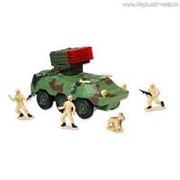 Р/У игрушка "Бронетранспортер с зенитной установкой" Mioshi Army 30 см с фигурками 4 солдата и 2 собаки (поворот башни, свет, звук)