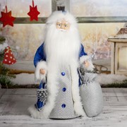 Дед Мороз “Шик“ в синей шубке с мешочком, двигается, без музыки, 40 см фотография