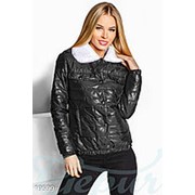 Куртка женская на кнопках с контрастным воротником (3 цвета) - Черный АО/-2678 фотография