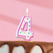 Свеча для торта «‎Горошек»‎, цифра “4“, блестки, 7 см, МИКС фотография