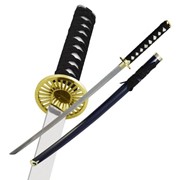 Самурайский меч катана синяя gold (с подставкой) фото