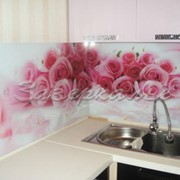 Кухонный фартук из стекла (Скинали) выполненный в теме роз фото