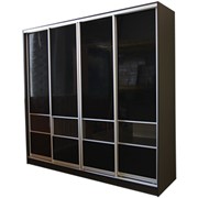 Шкаф-купе для гостинной №1 с комбинированным фасадом МДФ волна глянец + прозрачное стекло