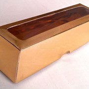 Коробка для макарун 205*53*53 с окном, золотая