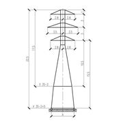 Решетчатая опора ВЛ 35кВ шифр У 35-2 У 35-2+5 анкерно-угловая двуцепная для линий электропередач и удержания проводов и при наличии грозозащитных тросов воздушной ЛЭП и оптоволоконных линий связи на заданном расстоянии от поверхности Земл