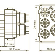 Розетка РПН23-5Г - соединители электрические ручного сочленения (расчленения) общего назначения низкочастотные и радиочастотные прямоугольные объёмного монтажа врубные нормальных габаритных размеров