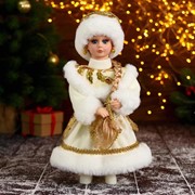 Снегурочка “В пышной шубке“ с золотистыми украшениями, 14х30 см фотография