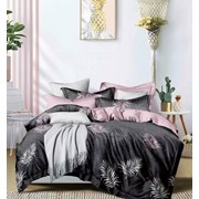 Двуспальный комплект постельного белья из сатина “Lorida A+B“ Черный с белыми пальмовыми веточками и фото