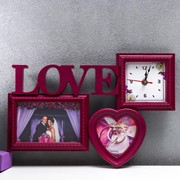 Фоторамка с часами “Любовь“ 2 фото, бордовый фотография