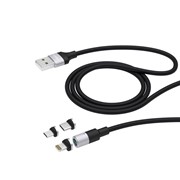 Кабель Deppa 3 в 1: micro USB USB-C Ligthning магнитный нейлон черный 72282 фотография