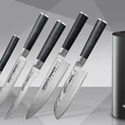 Набор из 5 кухонных стальных ножей Damascus и подставка фотография