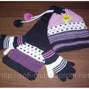 Детский набор шапка шарф перчатки для девочек оптом фотография