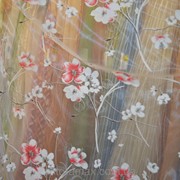 Ткань для тюля, гардины, органза цветок бело-красный арт 34(г) фото