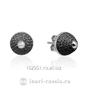 Серебряные серьги-пусеты с кубическими цирконами черного цвета, серебро 925 пробы Артикул INSES31B