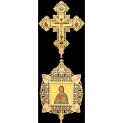 Крест-икона № 46 запрестольная выпиловка живопись золочение камни эмаль