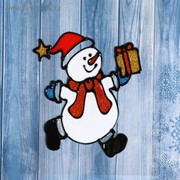 Наклейка на стекло “Снеговик с подарком“ 10,5х12,5 см фото
