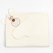 Набор для купания (полотенце-уголок, рукавица) с вышивкой “Мишка“, размер 100х110 см, цвет бежевый (арт. фото