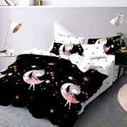 Полутораспальный комплект постельного белья на резинке из сатина “Karina AB“ Черный с принцессой на месяце и фотография