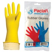 Перчатки хозяйственные латексные, х/б напыление, размер XL (очень большой), желтые, PACLAN “Professional“ фотография