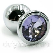 Серебристая алюминиевая анальная пробка с светло-фиолетовым кристаллом - 7 см. фотография
