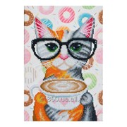 Авторская канва ВДВ для вышивки бисером ''Кофейная кошка“ (Код: Т-0756) фотография
