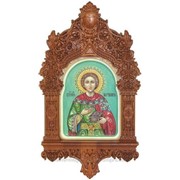 Рукописная икона Святой Великомученик и Целитель Пантелеймон на кипарисе фото