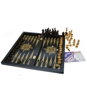Набор игр 3 в 1 шахматы-шашки-нарды, черные с рисунком золотом 400х200мм, средний фото