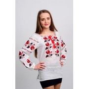 Женская украинская вышиванка Роза. Красно-черная вышивка 44 фото