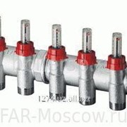 Коллектор запорный проходной с расходомерами модульный, ВР-НР 1“ с 8 отводами М24х19, хромированный, артикул FK 3970 C108 фото