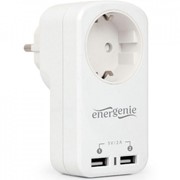 Сетевое зарядное устройство EnerGenie 2 USB по 2.1A со сквозной розеткой (EG-ACU2-01-W) фото