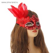 Карнавальная маска «Леди», с пером, цвет красный фото