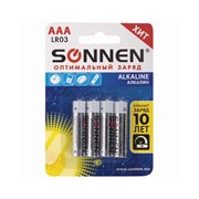 Батарейки SONNEN Alkaline, AAA (LR03, 24А), алкалиновые, КОМПЛЕКТ 4 шт, в блистере, 451088 фото