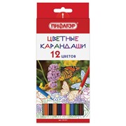 Карандаши цветные ПИФАГОР “БАБОЧКИ“, 12 цветов, классические заточенные, 181351 фотография