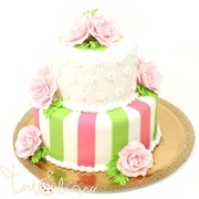 Свадебный торт с полосками и цветами №96 фото