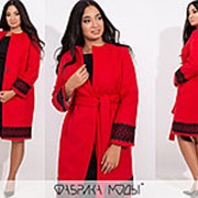 Женское пальто из кашемира с поясом АК/-744 - Красный