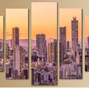 Пятипанельная модульная картина 80 х 140 см Большой город с небоскребами с высоты птичьего полета фотография