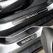 Накладки на пороги Renault Koleos 2016-н.в. (лист зеркальный надпись Renault) 4шт. фотография