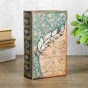 Сейф-книга дерево кожзам “Пёрышко и старинная карта“ 17х11х5 см фото