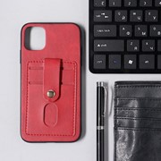 Чехол LuazON для iPhone 11, с отсеками под карты, кожзам, красный фотография