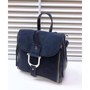 Женский рюкзак с застежкой-подковой и замочками по бокам из замша 23 х 21 см синий фотография