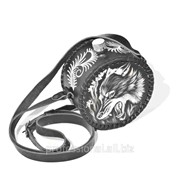 Фляжка 1литр круглая черная из натуральной кожи фото