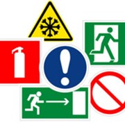 Знаки безопасности; предупреждающие таблички; стенды по пожарной и электробезопасности, по БЖД и ГО фото