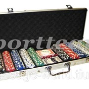 Покерный набор в алюм. кейсе-500 IG-2115 (500 фишек с номинал,2 кол. карт,5куб, р-р кейса 57*31*6,5см) фото