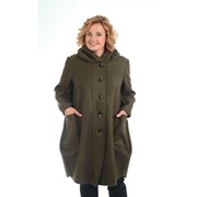 Стильное шерстяное пальто больших размеров оливковое без подкладки P 485 р. 56-72 фотография