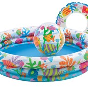 Детский надувной бассейн 132х28см Intex Рыбки, с мячом и кругом 59469 фотография