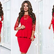 Нарядное платье женское с баской - Красный фото