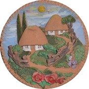 Тарелка глиняная сувенирная расписная фото