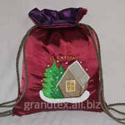 Подарочный мешочек ’Зимняя избушка’ атласный - Атласный мешок с хаткой для конфет и новогодних подарков.Текстильная новогодняя упаковка под подарок