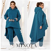 Теплый спортивный костюм женский джинс больших размеров из трехнитки на флисе (5 цветов) ОМ/-181099 фото